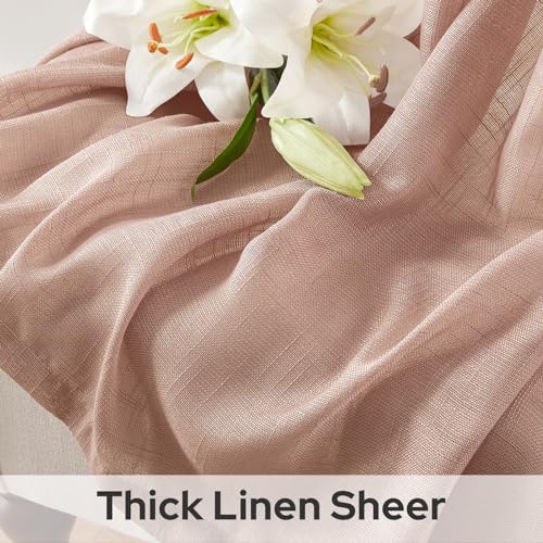 HOMEIDEAS Blush Pink Linen Textured Sheer Curtain, 52 X 63, 2 Panels - color: Blush Pink, size: 52"W x 63"L (Pack of 2)