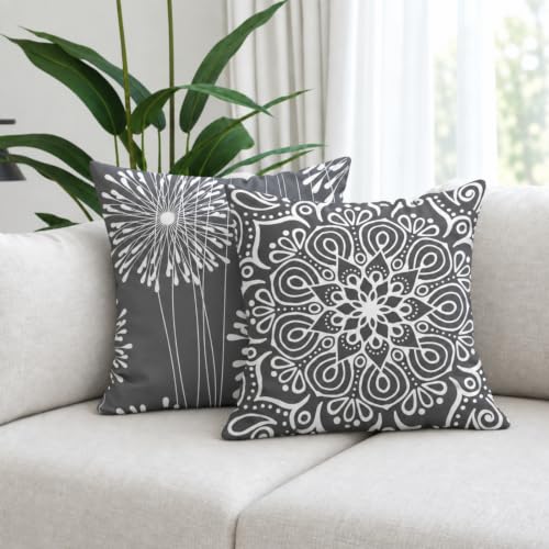Coliuso Decorative Throw Pillow Covers 20x20 Set of 4, Dark Grey and White Modern Simple Square Pillow Case Cushion Cover for Sofa Couch Farmhouse Outdoor Living Room - color: Dark Grey, size: 20" x 20" (Pack of 4)