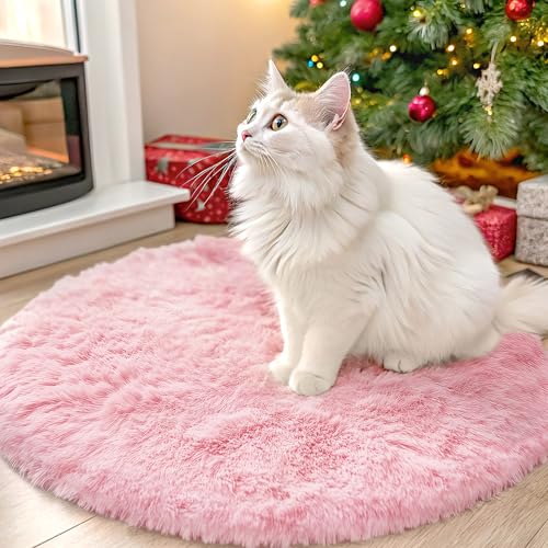 OLANLY Pink Round Rugs for Bedroom - Machine Washable, 2 ft Circle Area Rugs for Living Room, Soft and Fluffy Shaggy Carpet for Teen Girls and Boys, Nursery Rooms, Dorms, Home Decor Aesthetic - color: Pink, size: 2 Ft Round