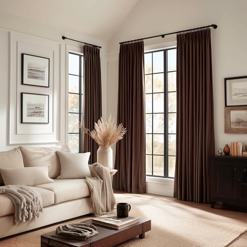Pinch Pleated Velvet Curtains with Hooks 40x94 Inches, Blackout,Brown - color: Brown, size: 40"W x 94"L (Pack of 2)
