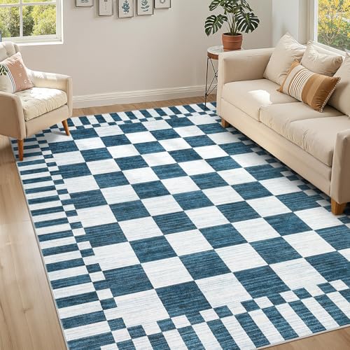Garvee Area Rugs 9x12 Living Room Washable Rug Checkered Rugs - color: Modern Plaid - Blue, size: 9' x 12' (Rectangular)
