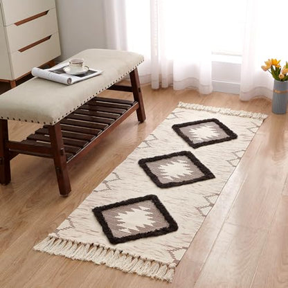 Boho Runner Rug 2'x5', Washable Hallway Rug Runner Non Slip Rubber Backed, Kitchen Farmhouse Area Rug Floor Mat with Tassels, Tufted Woven Cotton Entryway Carpet, Brown - color: Brown, size: 2' x 5' (Runner)