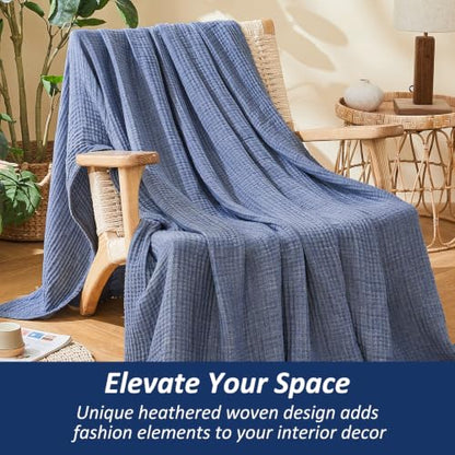 EMME Muslin Cotton Blanket Adults Heather Navy Throw XL 50"x70" - color: 01 - Navy, size: Large Throw (50" X 70")