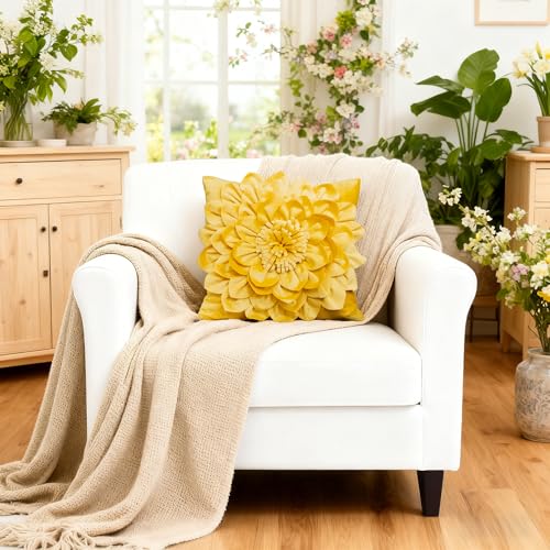 OiseauVoler Decorative 3D Throw Pillow Covers Aesthetic Yellow 18x18 Inch - color: Yellow