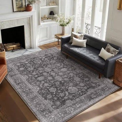 Washable 5x7 Area Rugs for Living Room Bedroom, Charcoal Gray - color: Charcoal Gray, size: 5' x 7' (Rectangular)