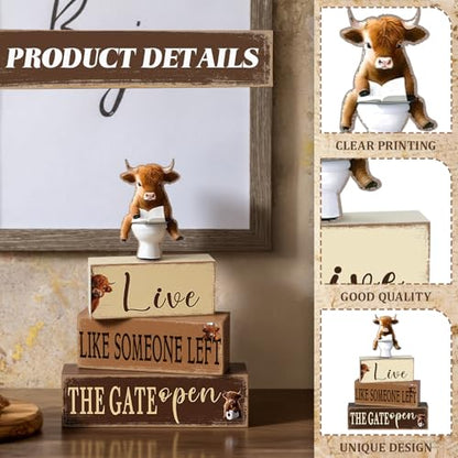 Geelin 4 Pcs Highland Cow Bathroom Wooden Table Decorations - style: Highland Cow