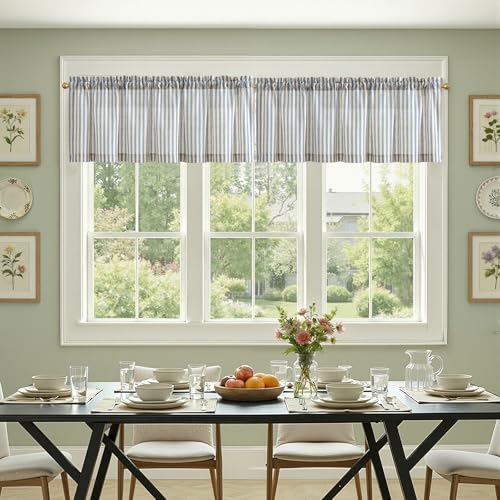 jinchan Linen Boxter Stripe Valances for Window 50 x 16 inch,Blue,1 Panel - color: Boxter Stripe | Blue on Linen, size: 50"W x 16"L (Pack of 1)