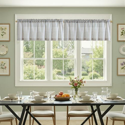 jinchan Linen Boxter Stripe Valances for Window 50 x 16 inch,Blue,1 Panel - color: Boxter Stripe | Blue on Linen, size: 50"W x 16"L (Pack of 1)