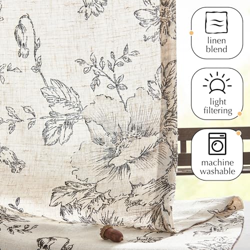 jinchan Black Floral Linen Kitchen Tier Curtains and Valance Set 3 Pieces - color: Alice | Black on Linen, size: 26"W x 36"L (Pack of 3)
