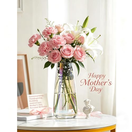 FANTESTICRYAN Modern Glass Vase, 8.7''H Decor Flower Vases Iridescent Clear - color: Neon Clear