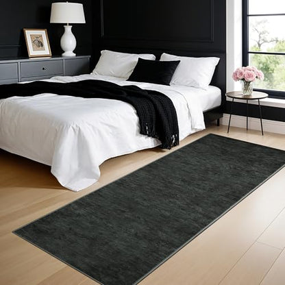 2.7x6 Washable Area Rug, Black Solid Area Rugs for Living Room & Bedroom - color: Black, size: 2'8" x 6' (Runner)