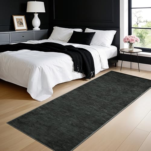 2.7x8 Washable Area Rug, Black Solid Area Rugs for Living Room & Bedroom - color: Black, size: 2'8" x 8' (Runner)