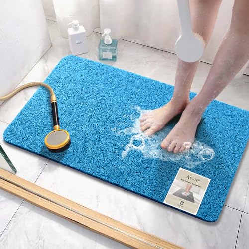 Asvin Soft Textured Bath, Shower, Tub Mat, 24x32 Inch, Phthalate Free, Non Slip Comfort Bathtub Mats with Drain, PVC Loofah Bathroom Mats for Wet Areas, Quick Drying - color: Blue, size: 32" x 24" (Rectangular)