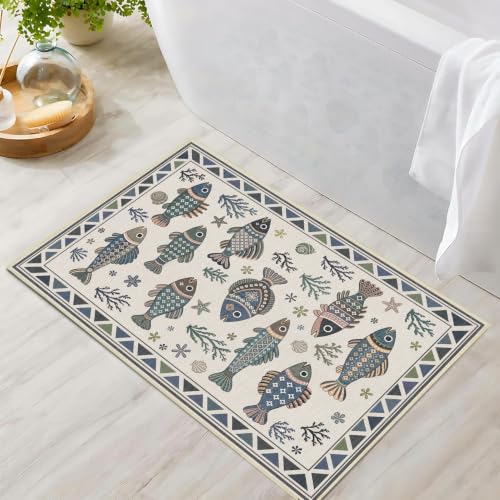 Fish Ocean Rug 3x5 for Living Room Coastal Rugs Low Pile Soft Non Slip - color: Fish, size: 3'x5' (Rectangular)