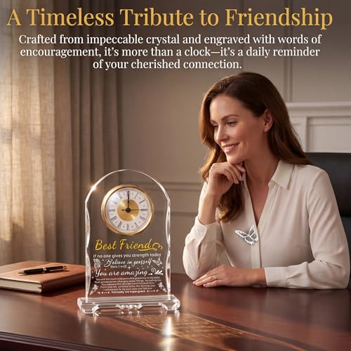 Crystal Clock Gift for Best Friend Women - Engraved Friendship Birthday, Christmas, Graduation Keepsake for Bestie BFF, Coworker, Classmate, Unique Personalized Present - color: Friendship Gifts