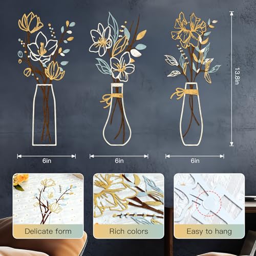 Zzbakress 3 Pieces Metal Flowers Wall Art for Bathroom (Beige Gold) - color: Beige Gold