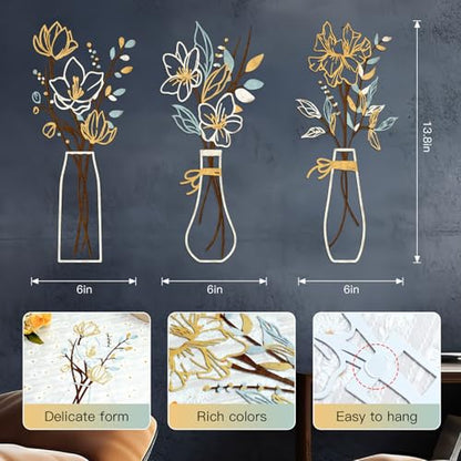 Zzbakress 3 Pieces Metal Flowers Wall Art for Bathroom (Beige Gold) - color: Beige Gold