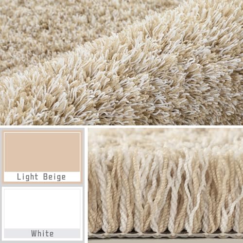 Yimobra Bathroom Rugs Non Slip Washable 32x20, Plush Bath Mat, Beige&White - color: Light Beige and White, size: 32" X 20"