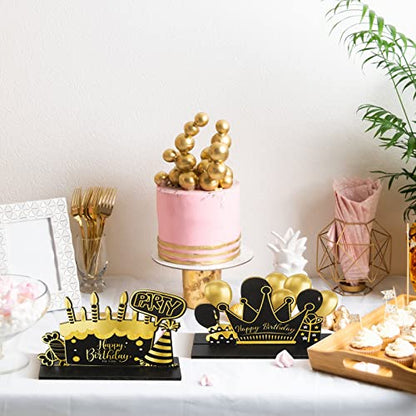 Leinuosen 6 Pcs Happy Birthday Table Centerpiece Black and Gold Sign - color: Black and Gold