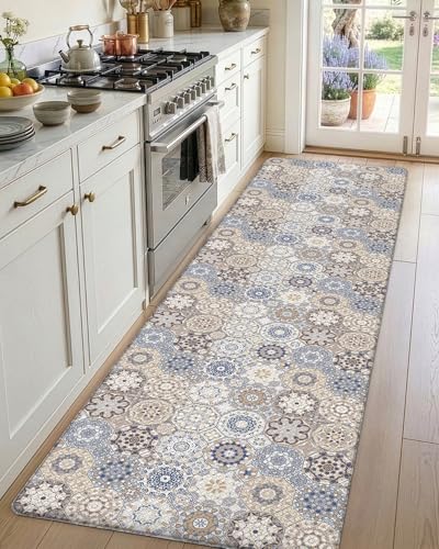 DEXI Kitchen Floor Mats Cushioned Anti Fatigue Runner Rug, 24x59 - color: Blue/Beige, size: 59"L x 24"W x 0.4"Th