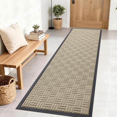 OLANLY Front Door Mat Outside Entrance 71x23, Heavy-Duty Rubber Doormat - color: Beige, size: 71" X 23"