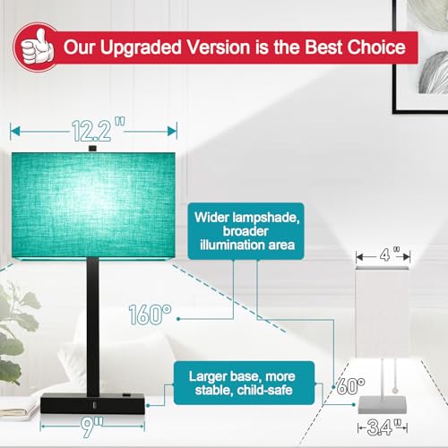 Lynnoland 21" Set of 2 Table lamp with USB A+C & AC Outlets, Touch Control 3-Way Dimmable Nightstand Lamps for Bedroom Living Room Office Reading, Green Shade Touch Lamps, 5000K LED Bulbs Included - color: Green Linen & Matte Black