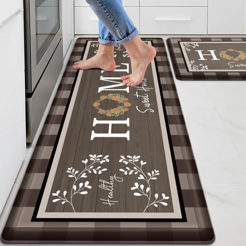 Kitchen Mats 2PCS, Anti Fatigue Rugs, 17.3x30+17.3x47.2in,Brown - color: Brown, size: 17.3’’x 30’’+ 17.3’’x 47.2’’