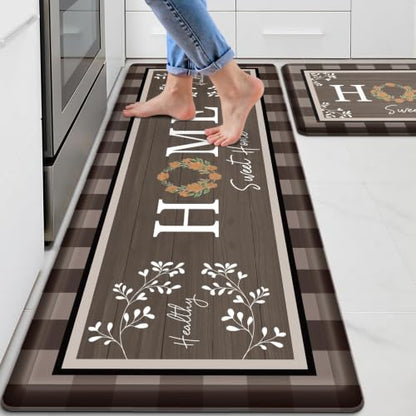 Kitchen Mats 2PCS, Anti Fatigue Rugs, 17.3x30+17.3x47.2in,Brown - color: Brown, size: 17.3’’x 30’’+ 17.3’’x 47.2’’