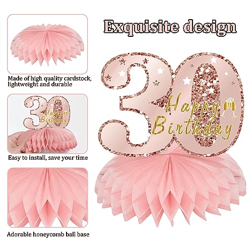 Turypaty Happy 30th Birthday Honeycomb Table Centerpieces Decorations Women - style: Pink Rose Gold 30th