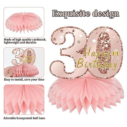 Turypaty Happy 30th Birthday Honeycomb Table Centerpieces Decorations Women - style: Pink Rose Gold 30th
