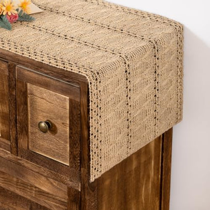 Boho Macrame Table Runner Jute Burlap Small Dresser Runner - color: Burlap Brown, size: 12" × 72"