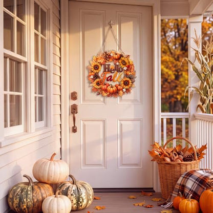 Yalikop Hello Fall Door Sign Wreath Wooden Fall Autumn Decorations Sign - style: Hello Fall