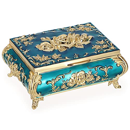 Hipiwe Small Vintage Jewelry Box Cute Trinket Boxes Tiny Jewelry Organizer - color: Blue, size: Small