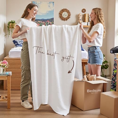 Bedsure 100% Cotton Twin XL Blanket, Waffle Weave, White, 66"x90" - color: 01 White, size: Twin XL (66" X 90")