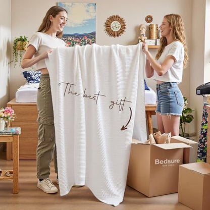 Bedsure 100% Cotton Twin XL Blanket, Waffle Weave, White, 66"x90" - color: 01 White, size: Twin XL (66" X 90")