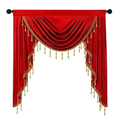 ELKCA Luxury Burgundy Red Velvet Curtain Valances for Living Room with Beads(39inch,1 Panel) - color: Burgundy Red, size: 39"W x 43"L (Pack of 1)