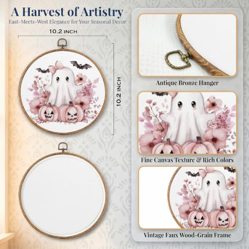 Cute Pink Halloween Ghost Round Wall Art, Halloween Pictures Wall Decor - color: Ghost-14
