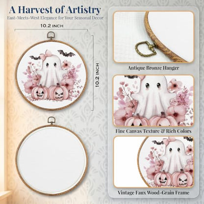 Cute Pink Halloween Ghost Round Wall Art, Halloween Pictures Wall Decor - color: Ghost-14