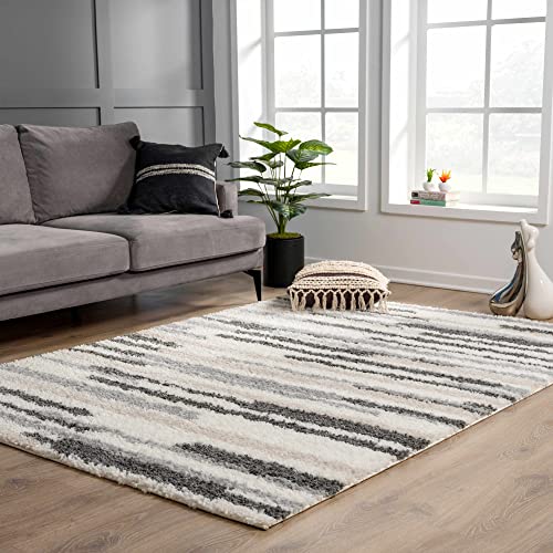 Hauteloom Lux Shag - Moroccan Farmhouse Living Room Shaggy Area Rug - Bohemian Shag Rug - Plush High Pile - Southwestern Boho Soft Carpet - Tribal Aztec - Grey, Off White, Beige - 5'3" x 7'3" - color: Cream, Beige, Gray / Zoya, size: 5'3" x 7'3" (Rectangu