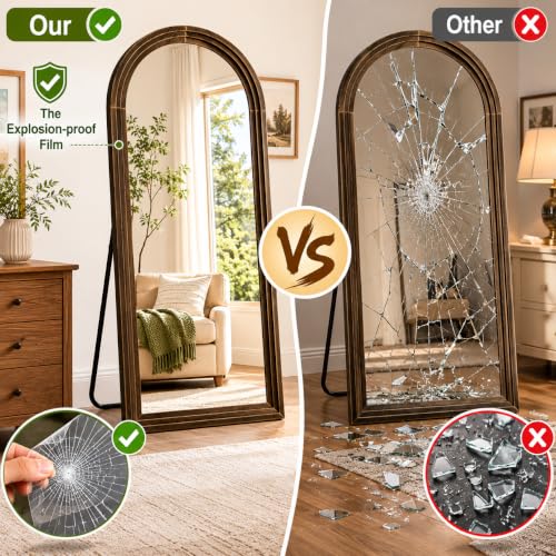 81"x41" Arched Full Length Mirror with Solid Wood Frame, Brown - color: Dark Brown, size: 81"L x 41"W