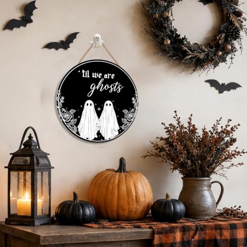 Gothic Decoration, Funny Couple 'Till We are Ghosts Wooden Hanging Sign - color: Black-ghost