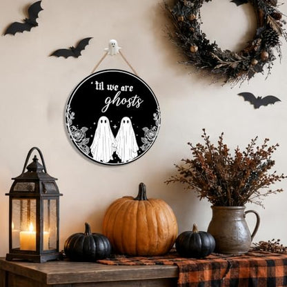 Gothic Decoration, Funny Couple 'Till We are Ghosts Wooden Hanging Sign - color: Black-ghost