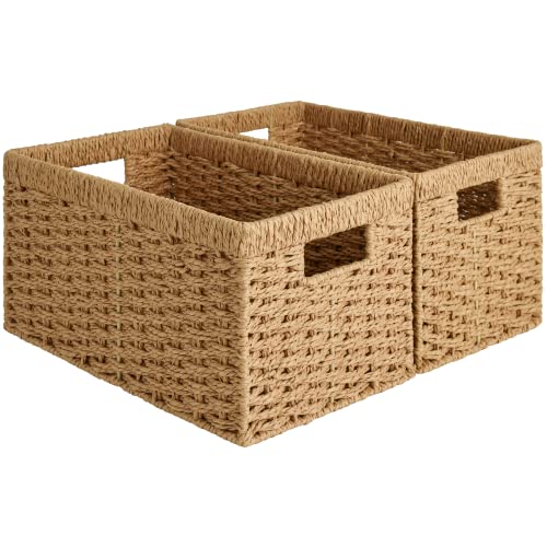 StorageWorks Wicker Storage Baskets for Shelves, Paper Rope Basket, 2-Pack - color: Light Brown (Paper Rope), size: 2x 13"L x 8¼"W x 7"H