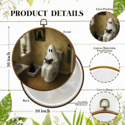 JUIOEIU Halloween Ghost Reading Black Cat Bathroom Round Wall Decor 996 - color: Bathroom ghost