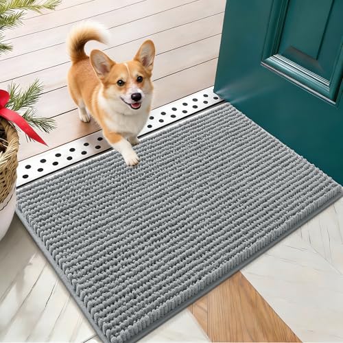 OLANLY Dog Door Mat for Muddy Paws 24x16, Extra Absorbent Chenille Mud Mat - color: Grey, size: 24" X 16"