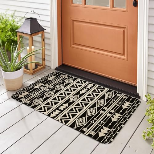 Black Boho Kitchen Mats Non Slip Black and White Farmhouse Kitchen Rugs Bohemia Home Decor Low-Profile Washable Floor Mat 30x17 Inch - color: Boho Kitchen Mat-02, size: 30x17 inch
