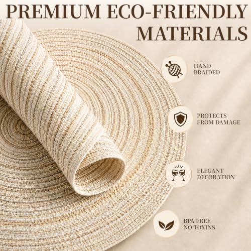 TaroKitc 15 inch Round Placemats Set of 6, Beige - color: Beige