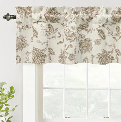 DriftAway Freda Jacobean Floral Linen Blend Blackout Thermal Insulated Energy Saving Privacy Window Linen Curtain Valance Rod Pocket 2 Layers Single 52 Inch by 14 Inch Plus 2 Inch Header Taupe - color: Taupe, size: 52"W x 14"L (Pack of 1)