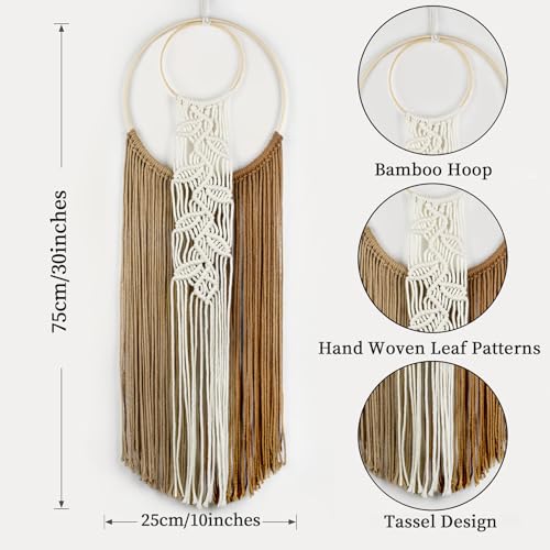 LB Brown Macrame Wall Hanging, Boho Wall Tapestry Decor, 10X30 Inch - color: Brown