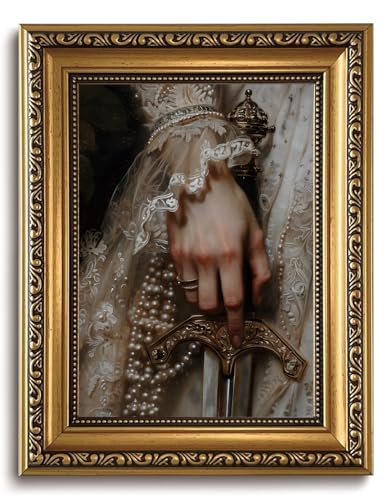 LHHJDIO Vintage Gold Framed Wall Art Moody Dark Academia Canvas Wall Art Elegant Gothic Feminine Scene Pictures Wall Decor Victorian Woman Art Prints for Living Room Bedroom Study - color: Dark-6, size: 10"L x 8"W